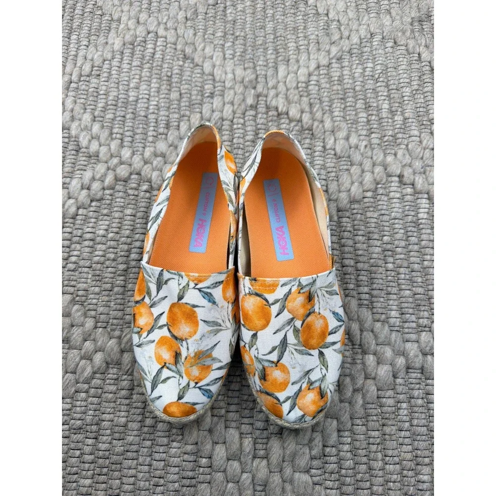 Artisanat Francais Espadrille‎ Flats Women 38 7.5 Orange Citrus Print Canvas